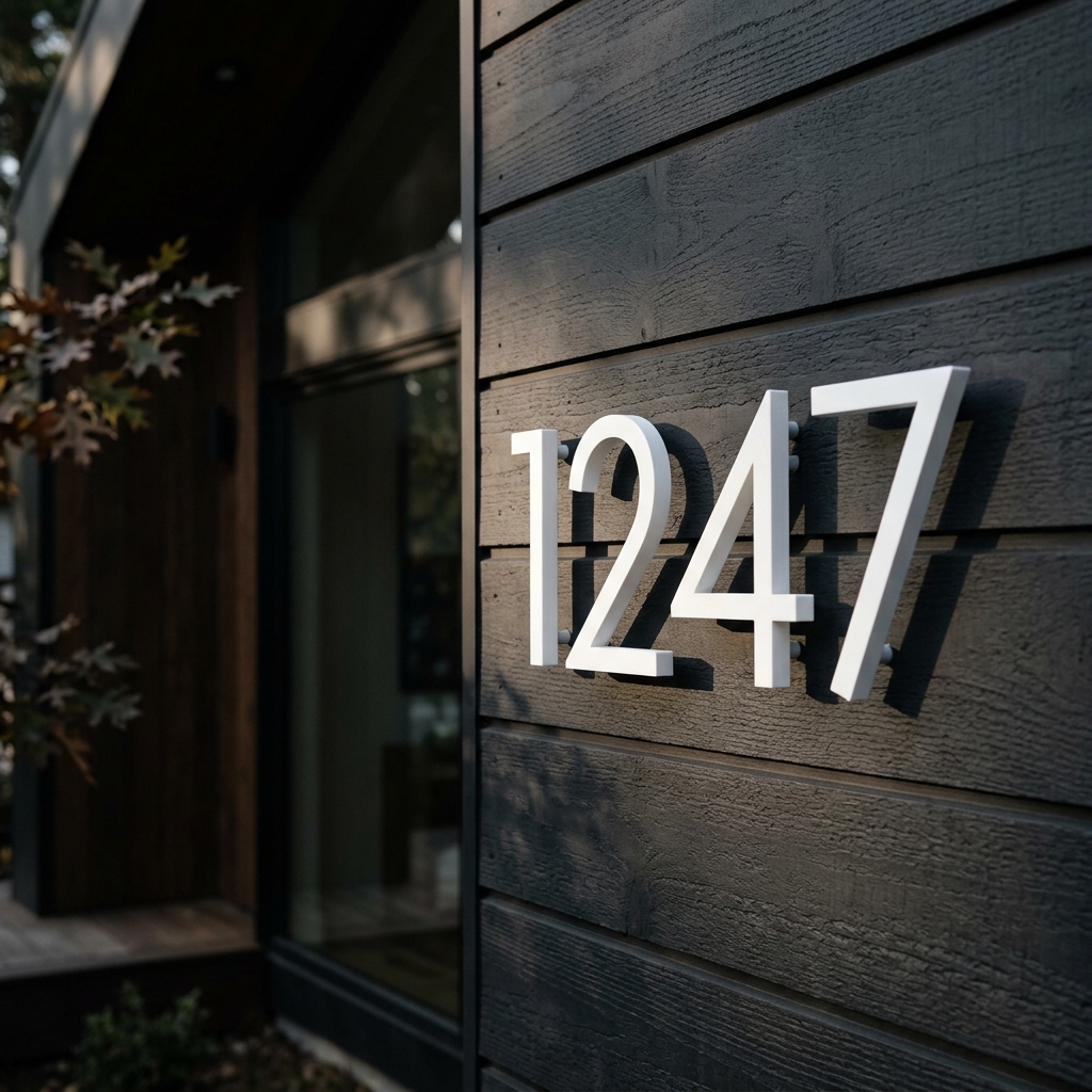 The Minimalist — clean floating house numbers mounted directly to siding